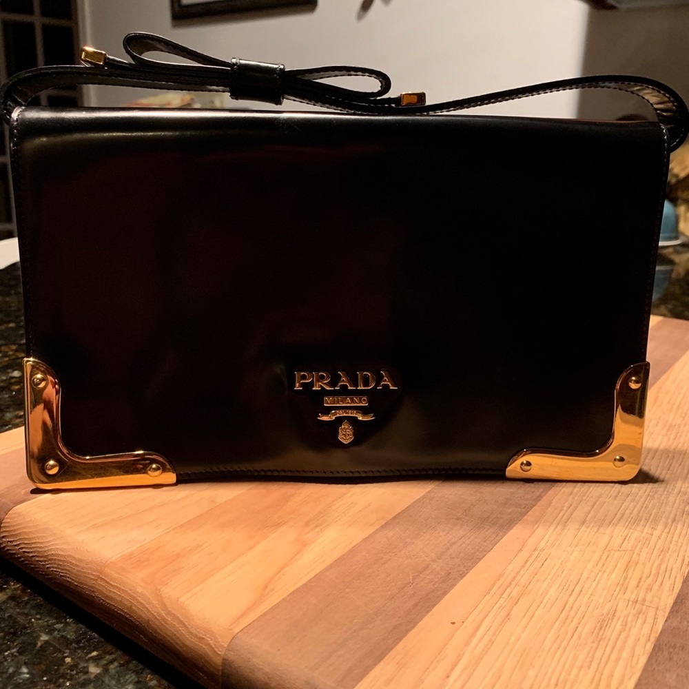 PRADA SPAZZALATO Black Clutch w/Strap-Very Rare